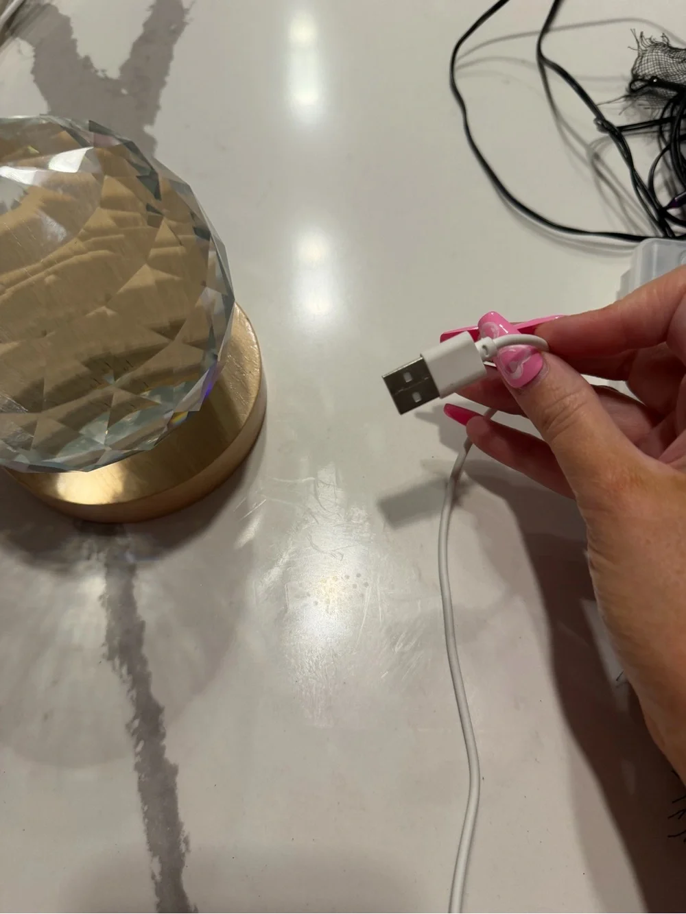 Crystal LED Accent Light - Clear Globe on Wooden Base